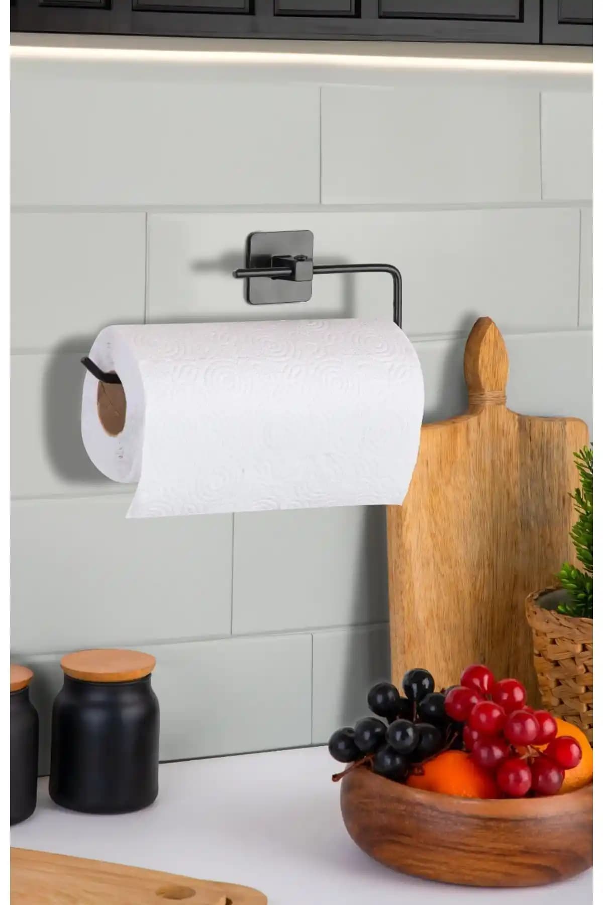 Modern Siyah Yapışkanlı Kağıt Rulo Havluluk, Kolay Montaj ve Dayanıklı Banyo Aksesuarı