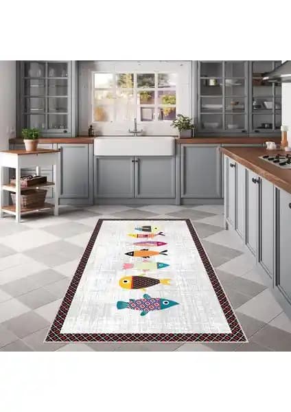 Modern ve Dayanıklı Confidence Home Dijital Baskı Yıkanabilir Kaymaz Mutfak Halısı