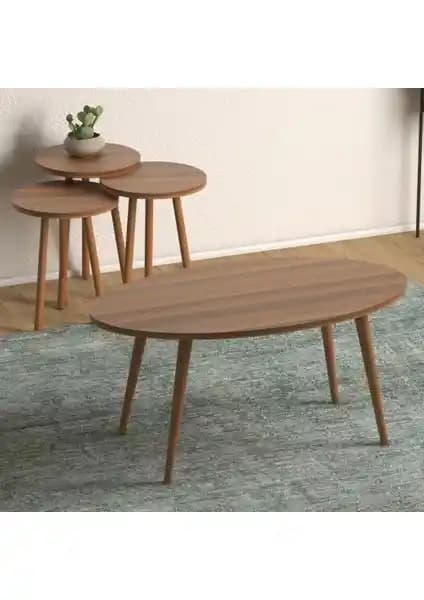 Monte Sehpa Elips Salon Seti Ceviz Rengi Modern Tasarım ve Dayanıklılık Özellikleri