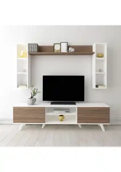 Moonlife Istanbul Beyaz Ceviz Dolaplı TV Ünitesi Modern Tasarım ve Fonksiyonellik