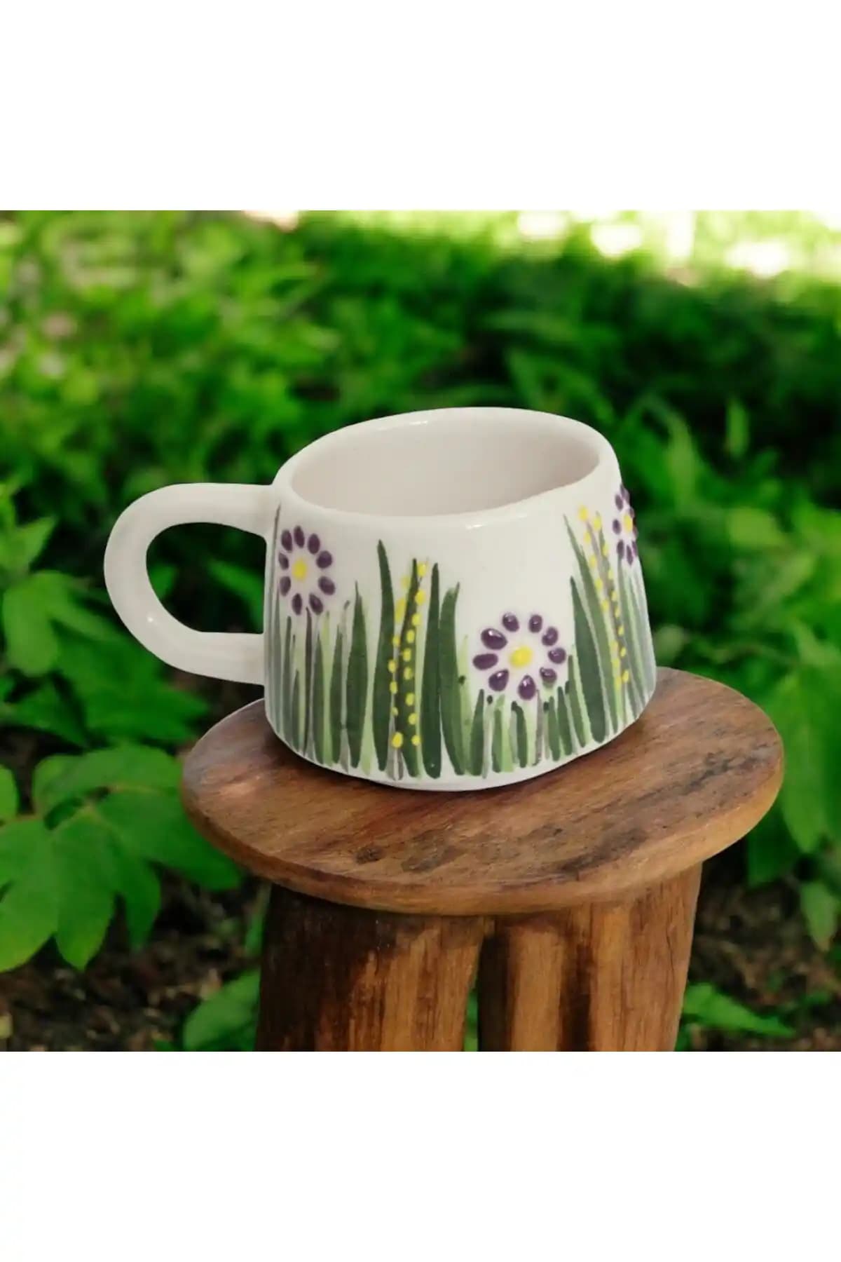 Mor Papatya Temalı Seramik Kahve Fincanı Türk Çini Sanatının Modern Yorumu