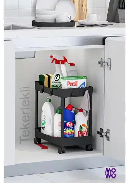 Mowo Home 2 Katlı Tekerlekli Düzenleyici ile Mutfak ve Banyo Alanlarınızı Verimli Kullanın