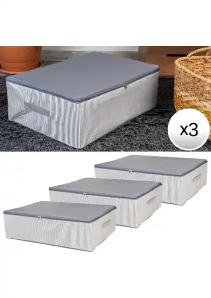 Nacarev 3 Adet Mega Boy Çizgi Desen Baskılı Antrasit Hurç Seti ile Evde Düzen Sağlayın