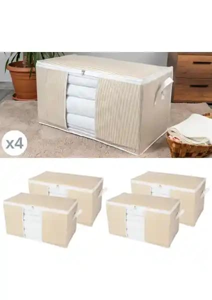 Nacarev 4 Adet Mega Boy Pencereli Çizgi Desen Baskılı Yorgan Düzenleyici Hurç Seti