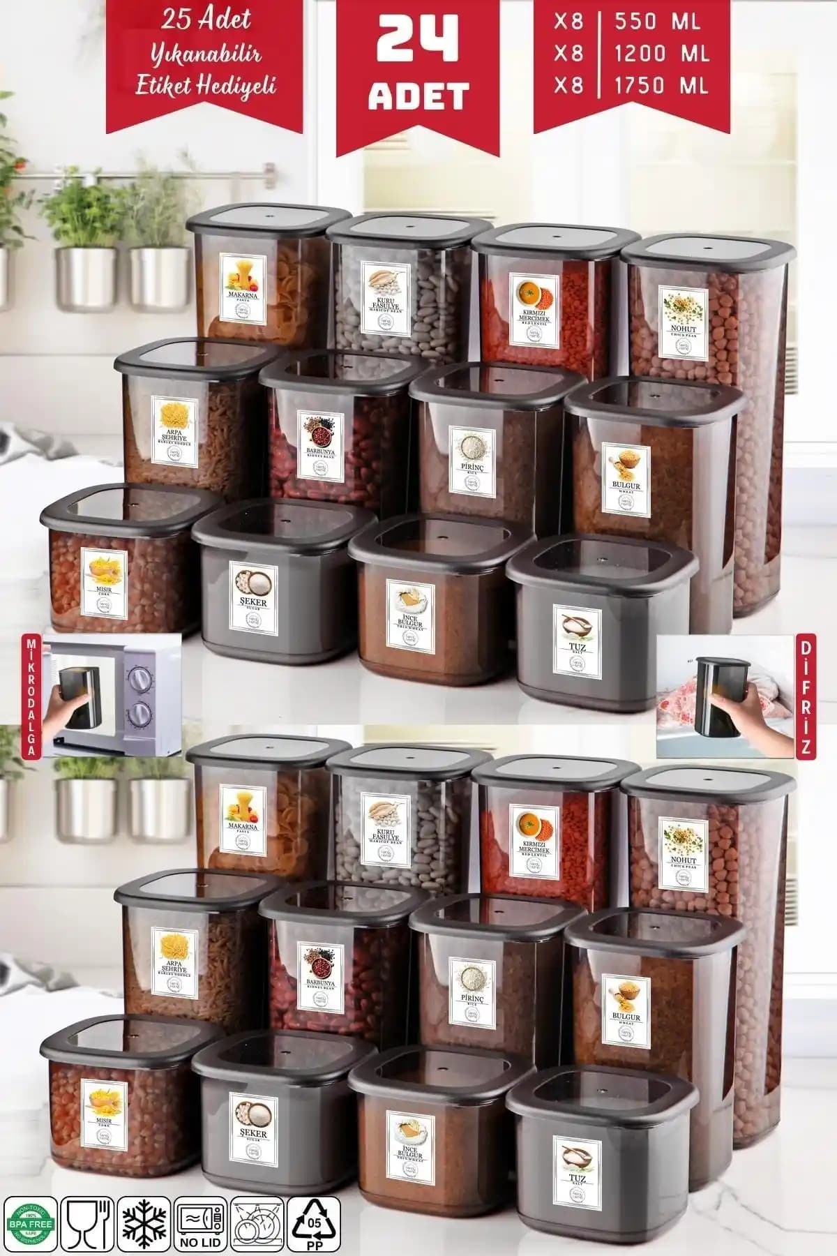 Nandy Home 24'lü Antrasit Saklama Kabı Seti Sağlam ve Pratik Kullanım İçin Uygun