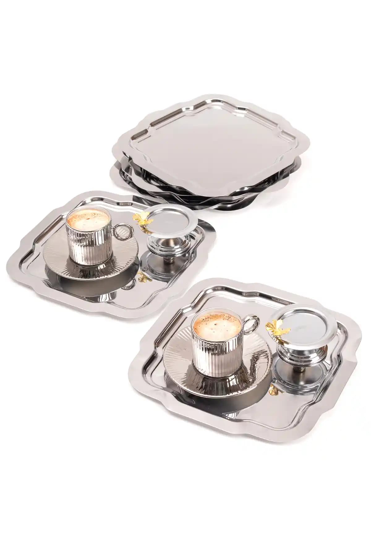 NEWTREND Züccaciye 6'lı Lüx Papatya Model Paslanmaz Çelik Gü<müş> Servis Seti