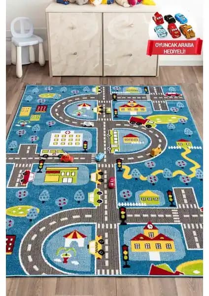 Odeon Halı 3 Boyutlu Trafik Temalı Çocuk Oyun Halısı Güvenli ve Eğlenceli Kullanım İçin