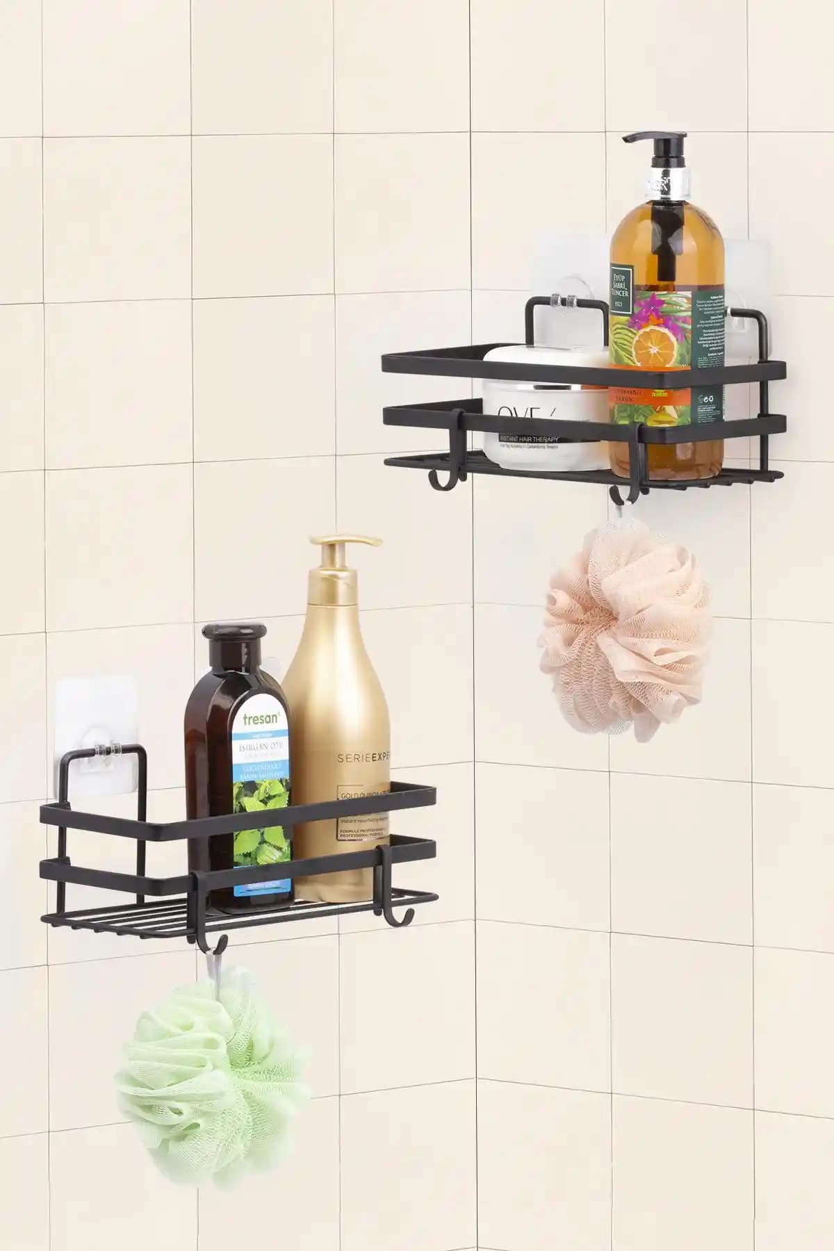 Okyanus Home Magic Fix Siyah Lamalı Yapışkan Banyo Rafları Modern ve Pratik Tasarım