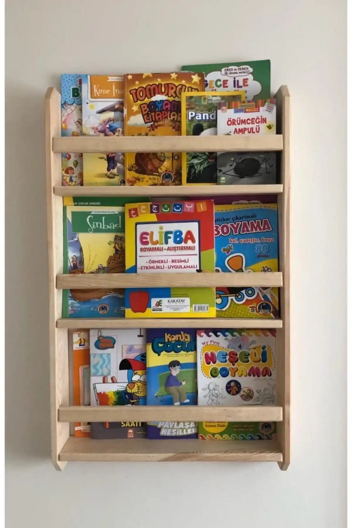 OlcayAksesuar Doğal Ahşap Renkli Montessori Duvar Rafı Estetik ve Fonksiyonel Tasarım