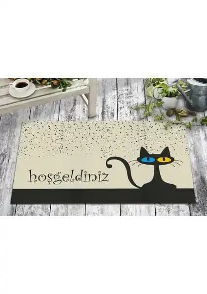 Olunca Olunca Sevimli Kedi Tasarımlı Dayanıklı Kapı Önü ve Ev İçi Paspasları