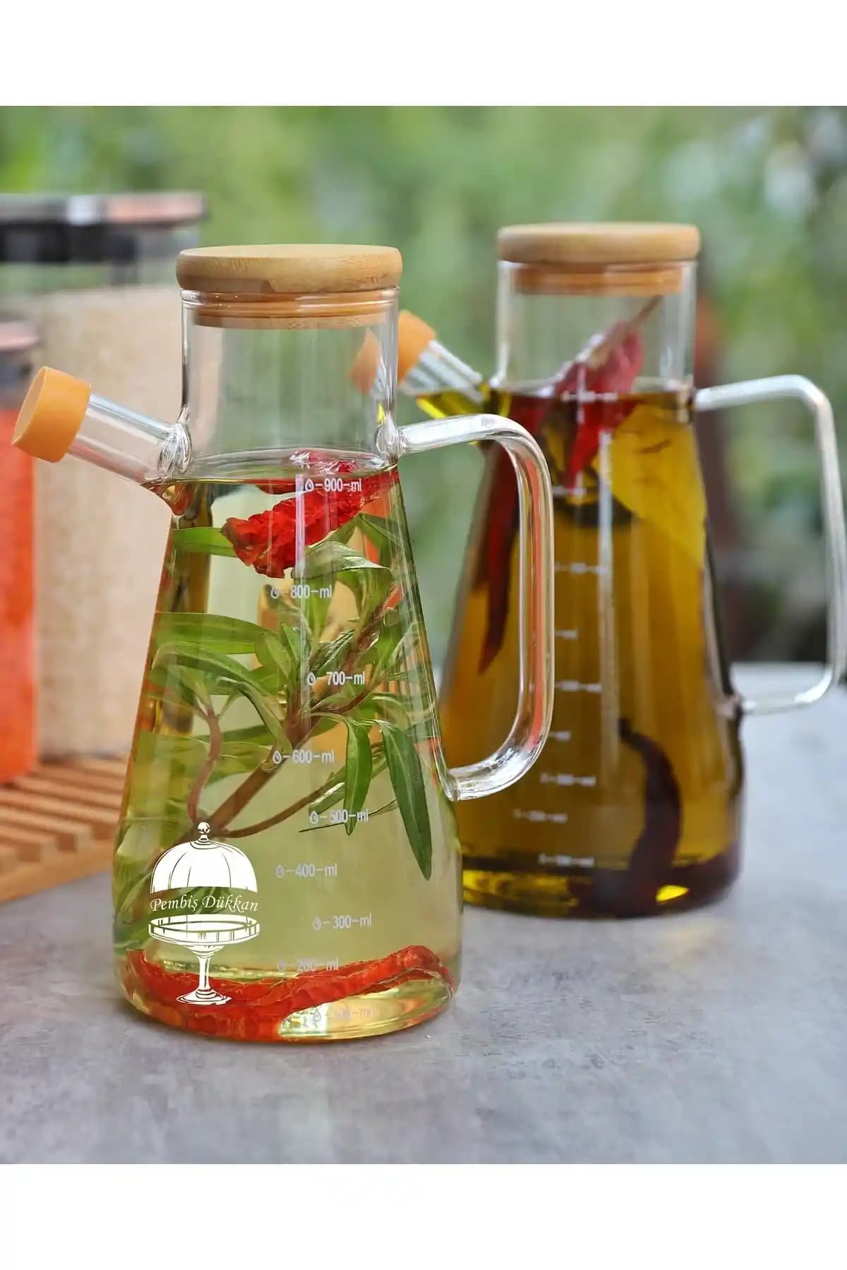 Paçi Borosilikat Cam Yağlık ve Sirkelik Seti 900ml Şık ve Dayanıklı Mutfak Aksesuarları