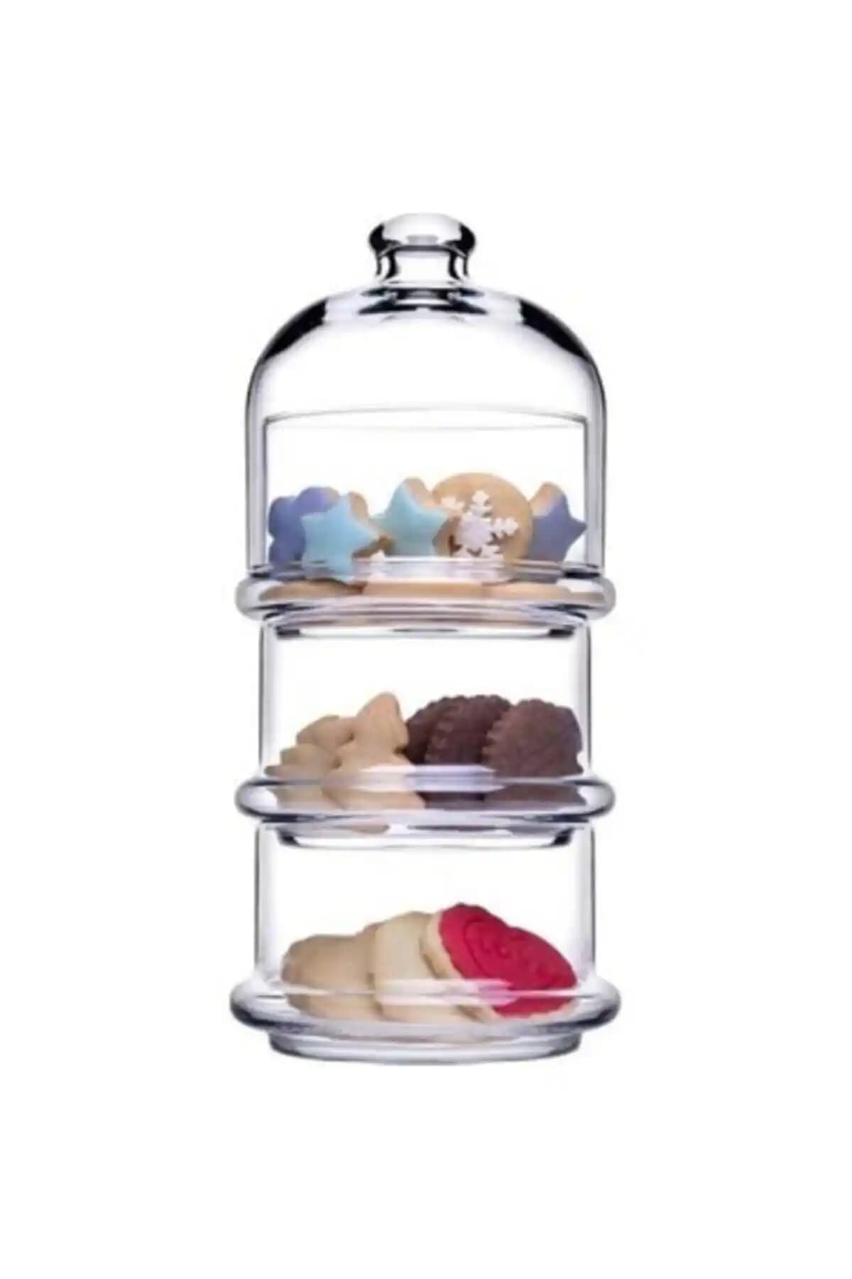 Paşabahçe Villa Patisserie 3 Katlı Cam Kurabiyelik ve Çerezlik - Şık ve Fonksiyonel Tasarım