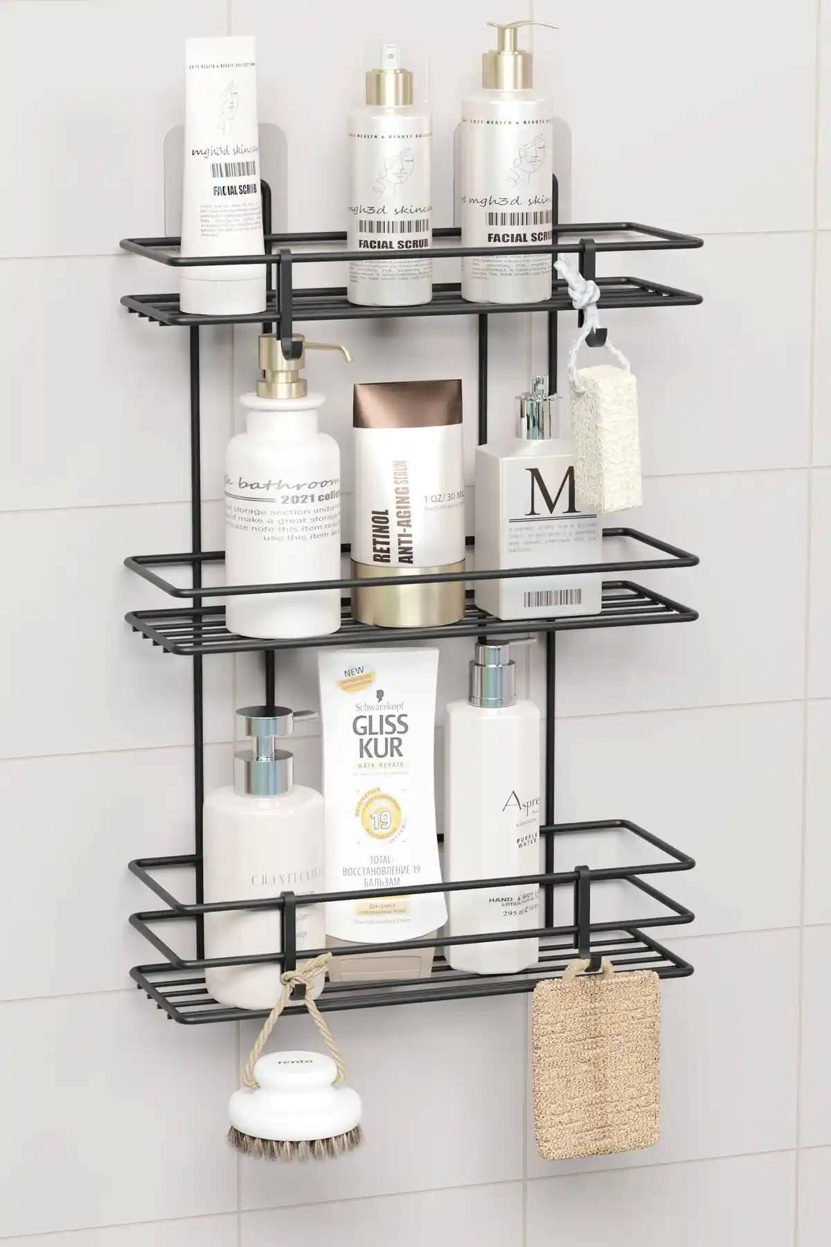 Paslanmaz Çelik 3 Katlı Yapışkanlı Banyo Rafı Modern ve Dayanıklı Tasarım