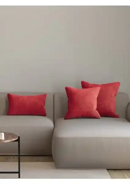 Pastel Kadife Dokulu Metalik Kırmızı Kırlent Yastık Kılıfı Ev Dekorasyonuna Şıklık Katıyor