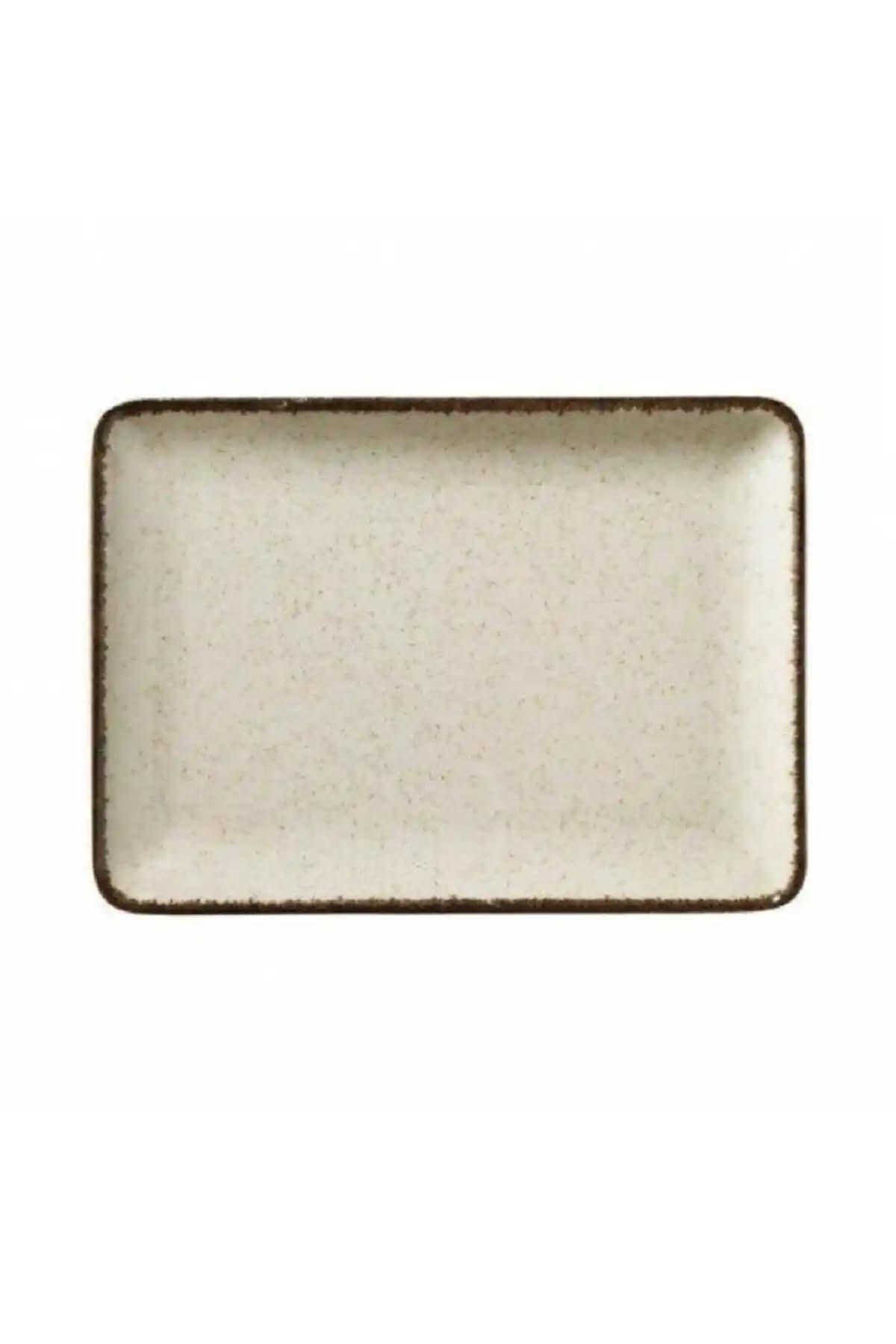 PEARL Porselen Dikdörtgen Düz Tabak 23x17 cm Tarçın Amblemli Modern Mutfak Dekorasyonu İçin