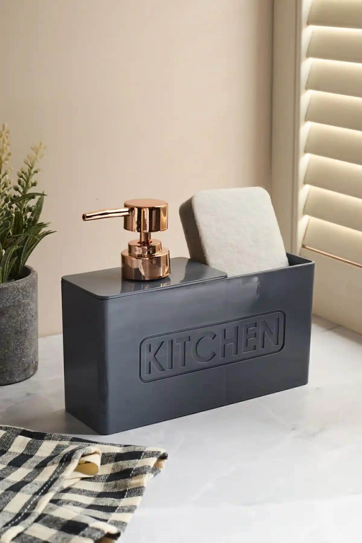 Perotti Kitchen Gri Sünger Hazneli Mutfak Sabunluğu Modern ve Dayanıklı Tasarım