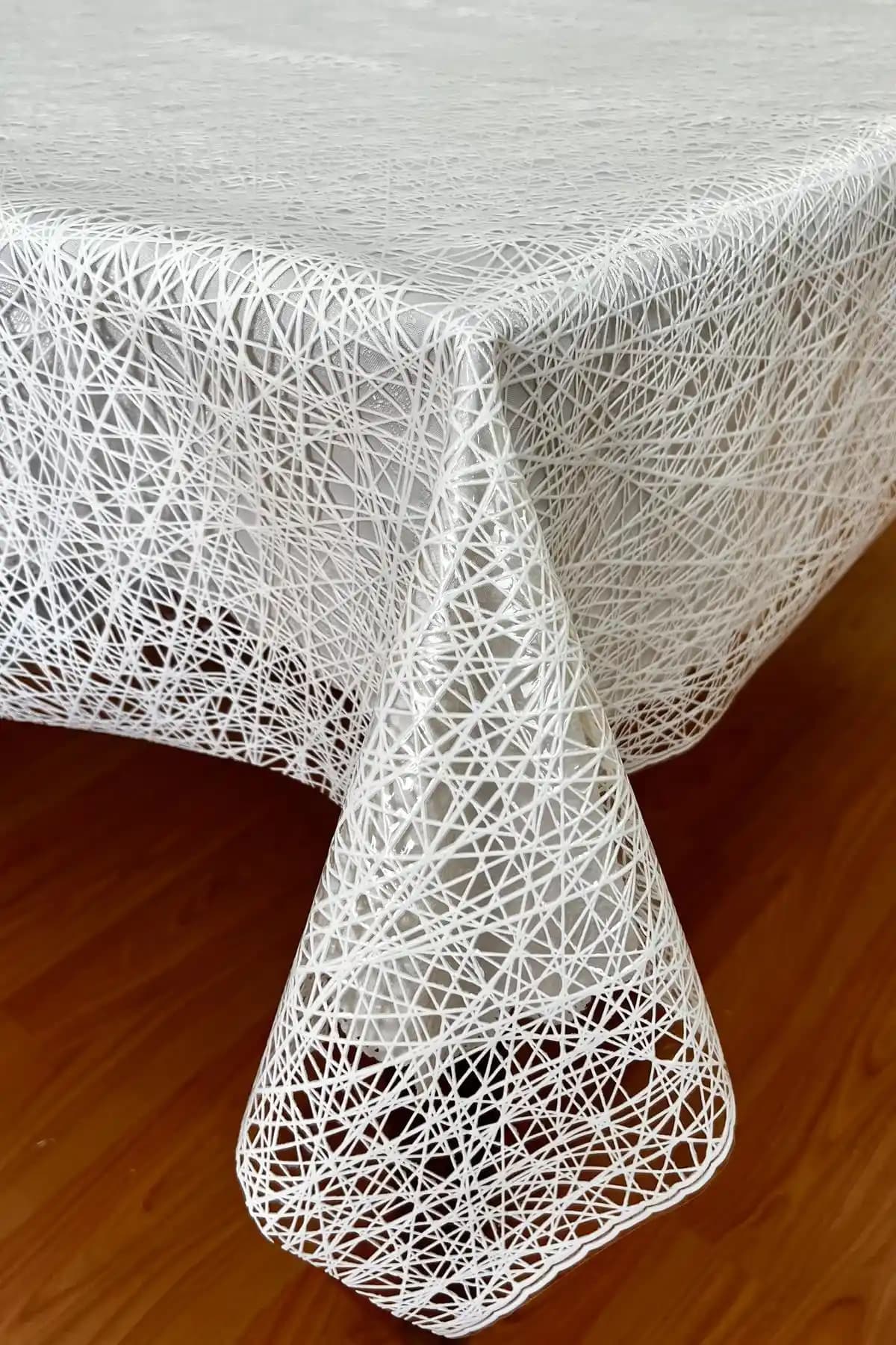 Pimula Home PVC Şeffaf Kaplamalı İp Desenli Masa Örtüsü Günlük ve Özel Kullanımlar İçin