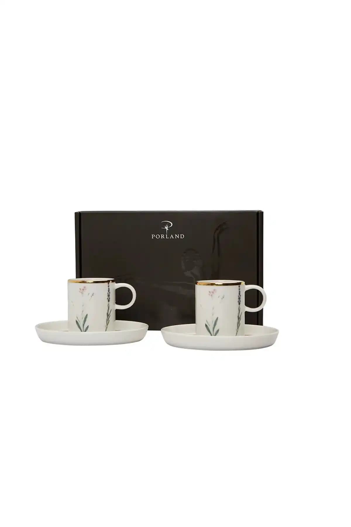 Porland Desen 4 Parça 2 Kişilik Kahve Takımı Klasik ve Şık Tasarım ile Günlük Kullanım