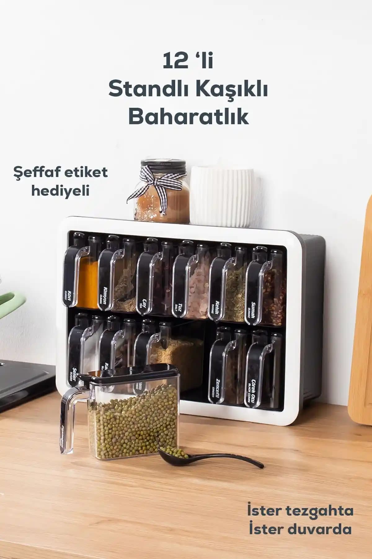 Porsima 1041 Kendinden Yapışkanlı 12'li Baharatlık Takımı Modern ve İşlevsel Tasarım