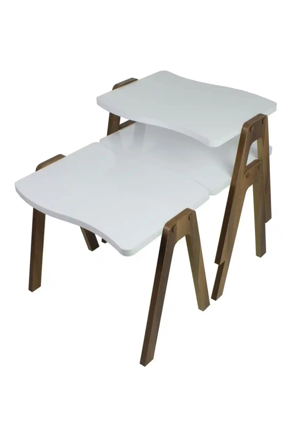 Pratico Bayrak Beyaz Üst Ceviz Duru Ayak Zigon Sehpa Modern ve Şık Tasarım Özellikleri