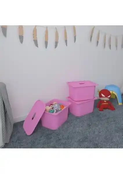 Pratico Pembe Derin Kapaklı Oyuncak Sepetleri ile Çocuk Odalarını Düzenleyin