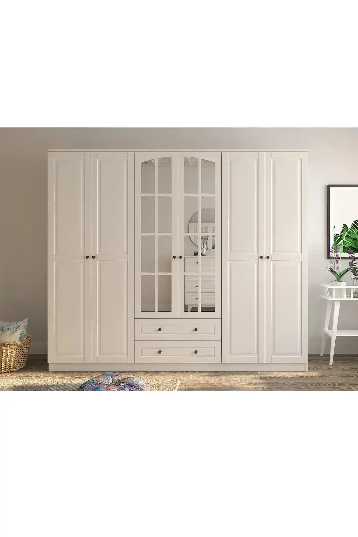 Rabi Beyza Country 6 Kapaklı 2 Çekmeceli Gardırop Modern ve Fonksiyonel Tasarım