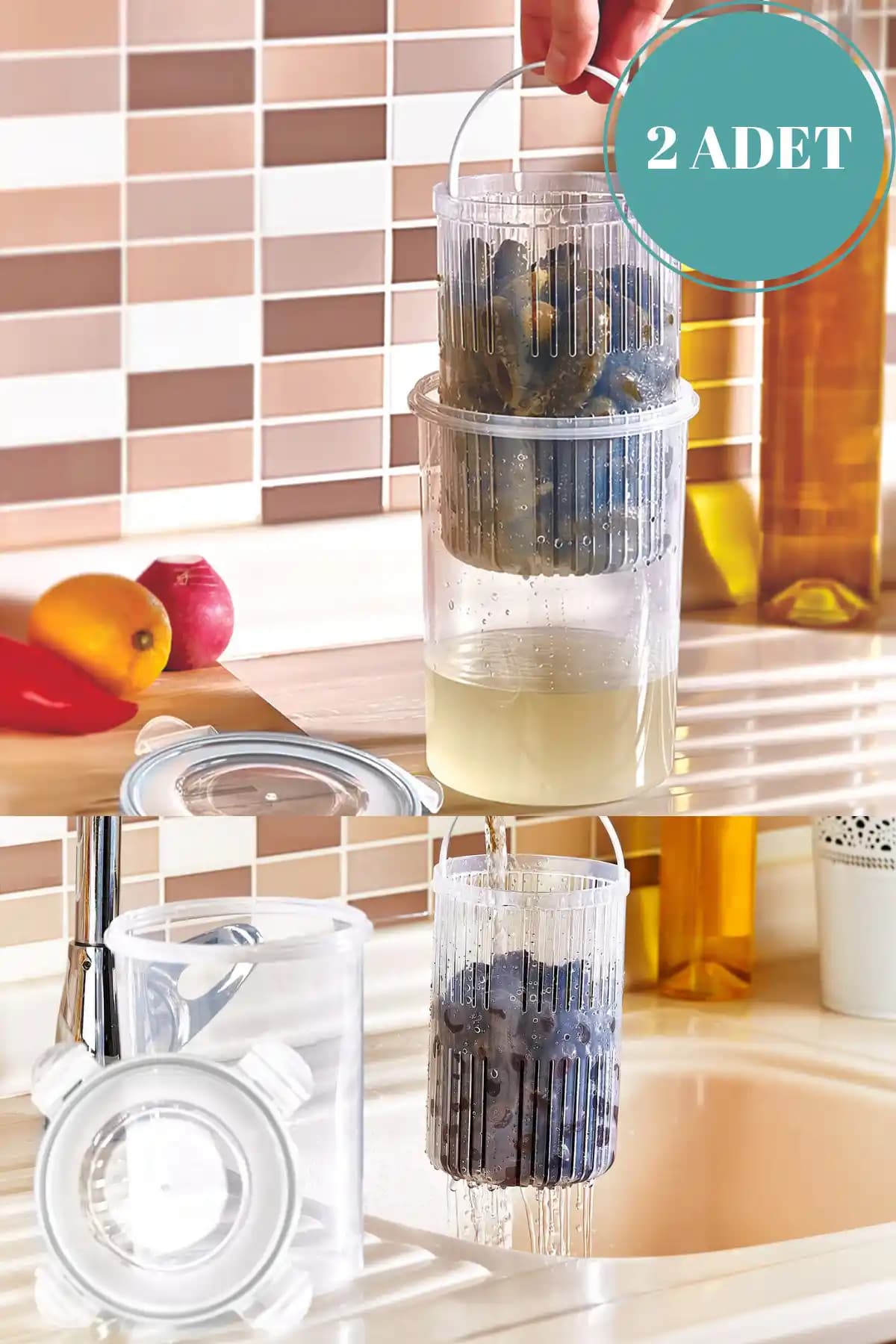 Rapt 2 Adet Süzgeçli Derin Saklama Kabı Seti Geniş Hacimli ve Çok Amaçlı Kullanım İçin