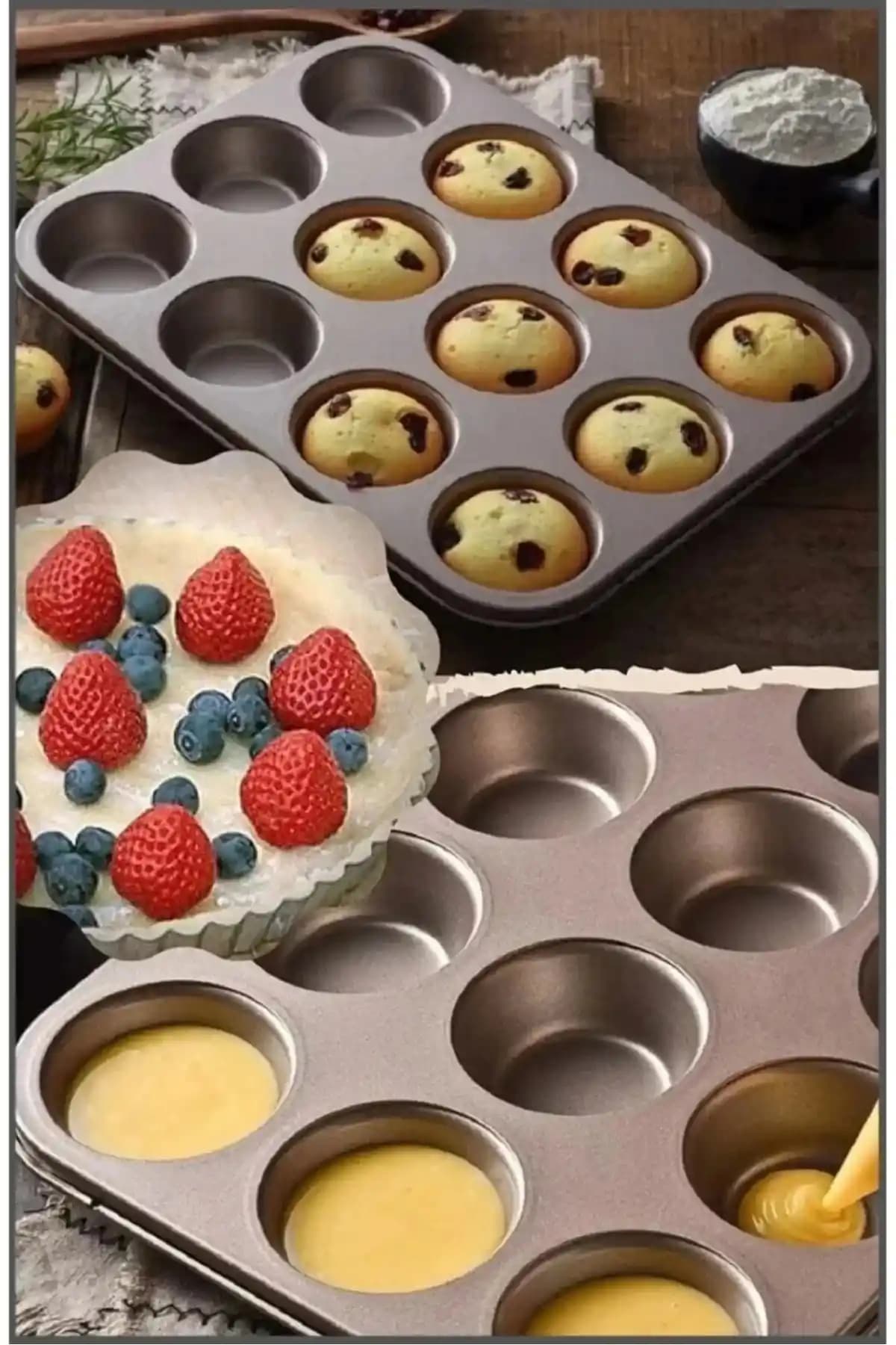 Rosemor 12'li Muffin Kalıbı Paslanmaz Çelik Yapışmaz Yüzeyli Pratik Kullanım