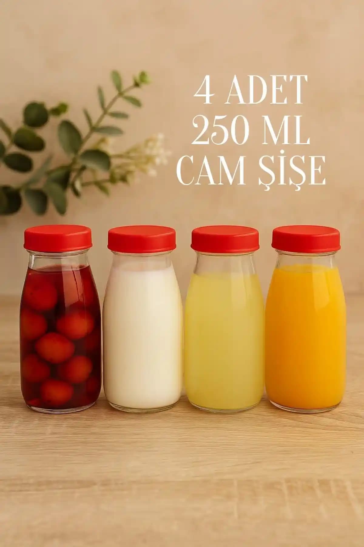 Rotanev 4'lü 250 ML Şeffaf Cam Şişe Seti Güvenli ve Estetik İçerik Saklama Çözümü