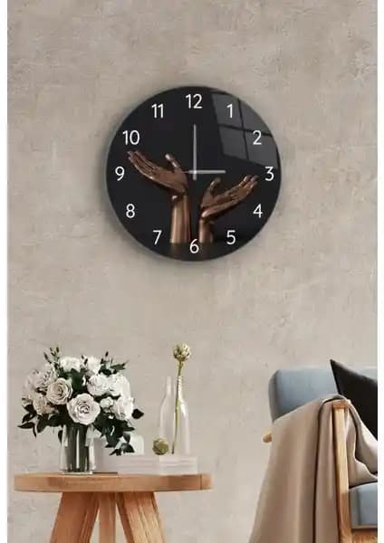 Saban Çap 27cm Bronz El Dekoratif Cam Duvar Saati Ev ve Ofis İçin Şık Tasarım