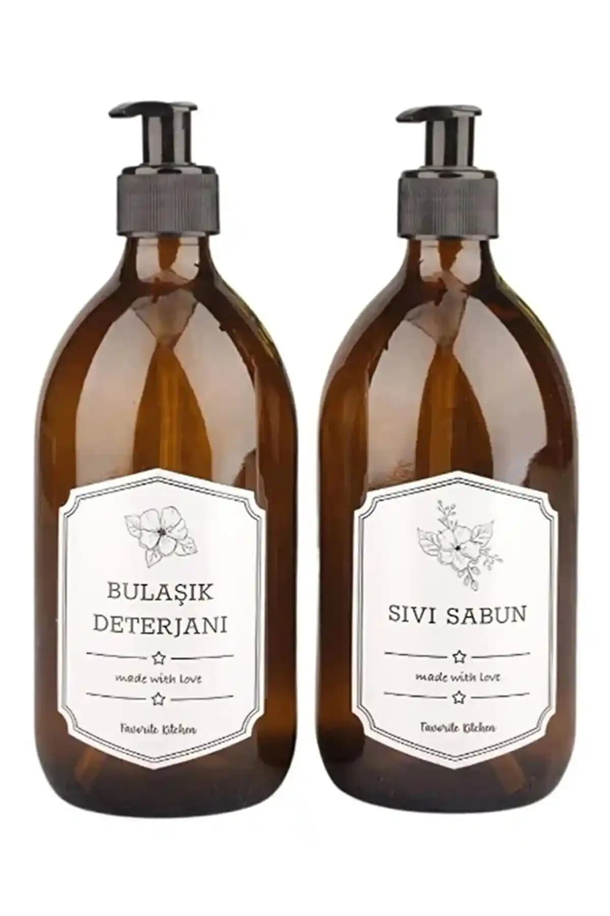 Safestore 300ml Amber Kahverengi Cam Şişe Sıvı Sabunluk Seti Modern ve Dayanıklı Tasarım