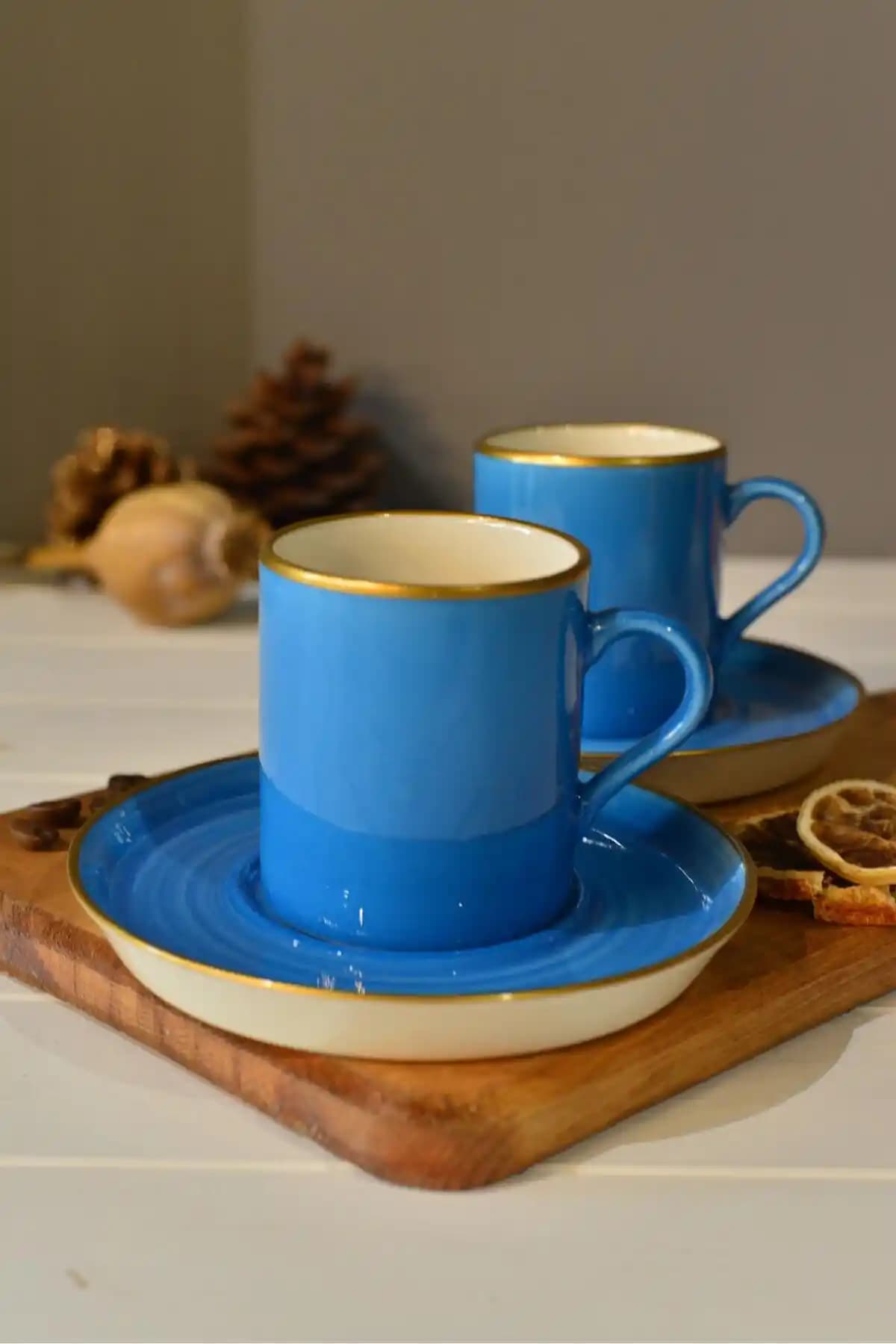 Sky Blue 2 Kişilik Porselen Türk Kahvesi Fincan Takımı Estetik ve Dayanıklı Tasarım