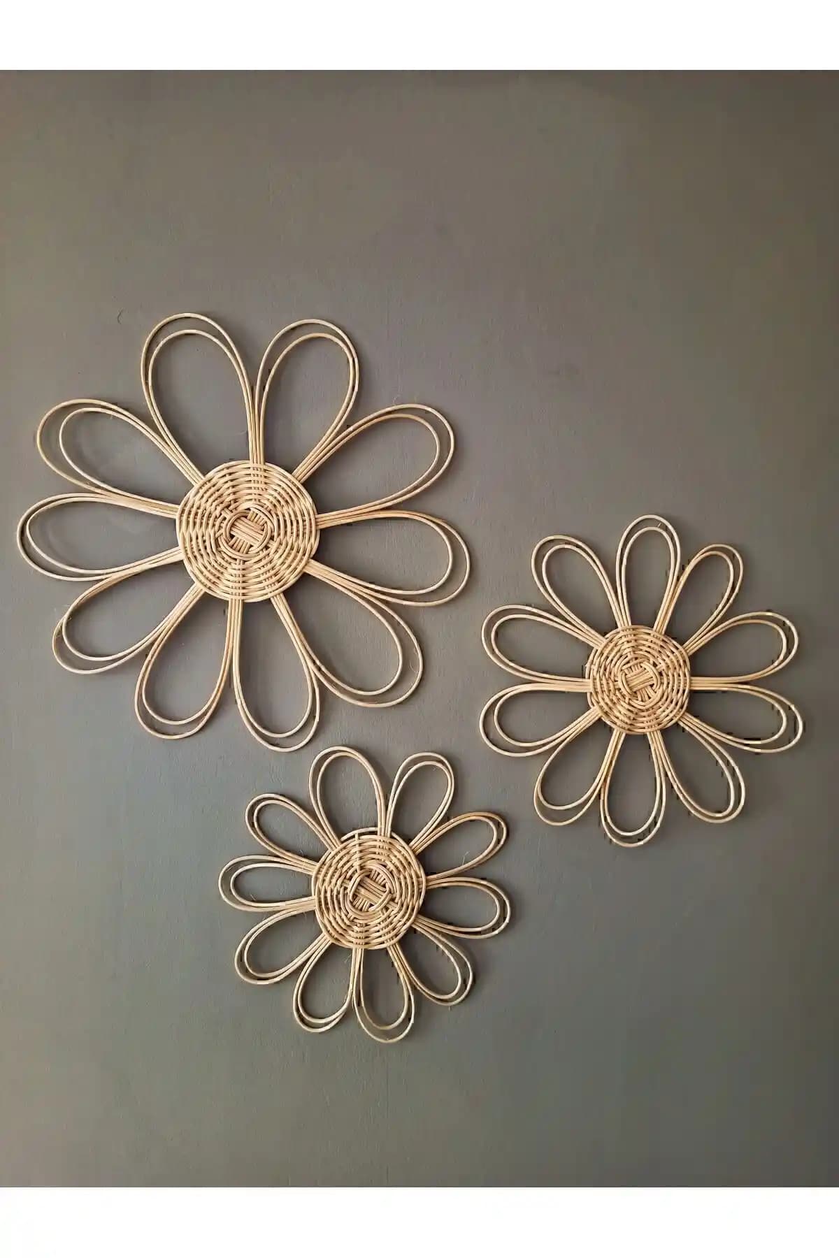 StapHome Bohem Rattan Bambu Hasır Duvar Süsü Seti Doğal ve Şık Dekorasyon Seçeneği