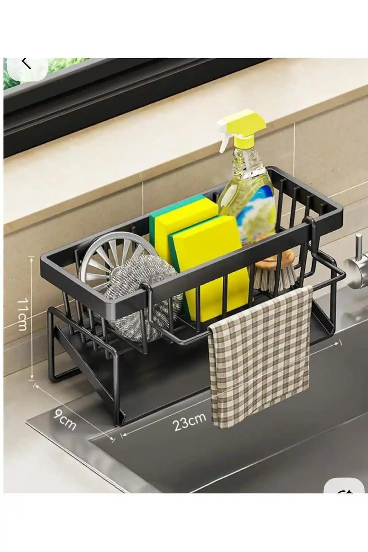 Suntel Metal Tezgah Üstü Sıvı Sabunluk ve Süngerlik Organizeri Günlük Mutfak Kullanımı İçin