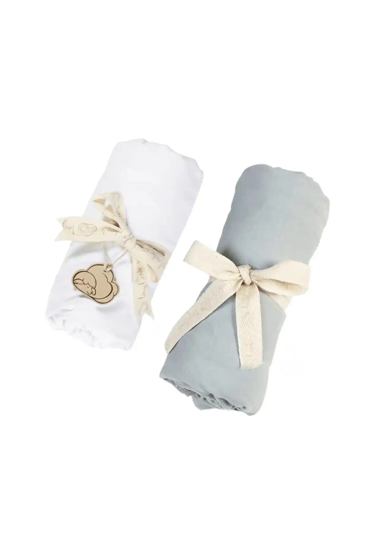 TinyLamb Organik Beyaz ve Mint Renk Lastikli Bebek Çarşafı 60x120 cm, Yüksek Kalite ve Konfor