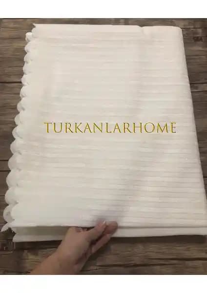 Türkanlar Home Süngerli Çizgili Kadife Koltuk Örtüsü Ekru Modern Tasarım