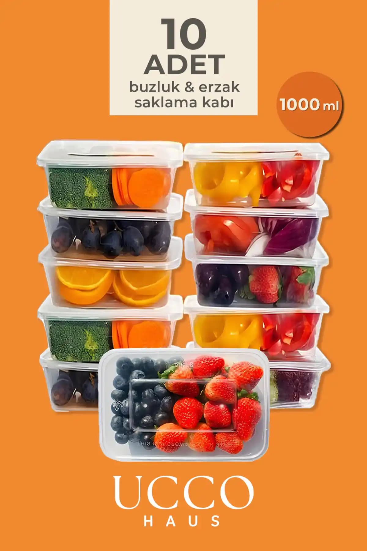 UCCO 10'lu Saklama Kabı Seti 1000 ml Mikrodalga ve Buzdolabı Uyumlu Pratik Çözüm