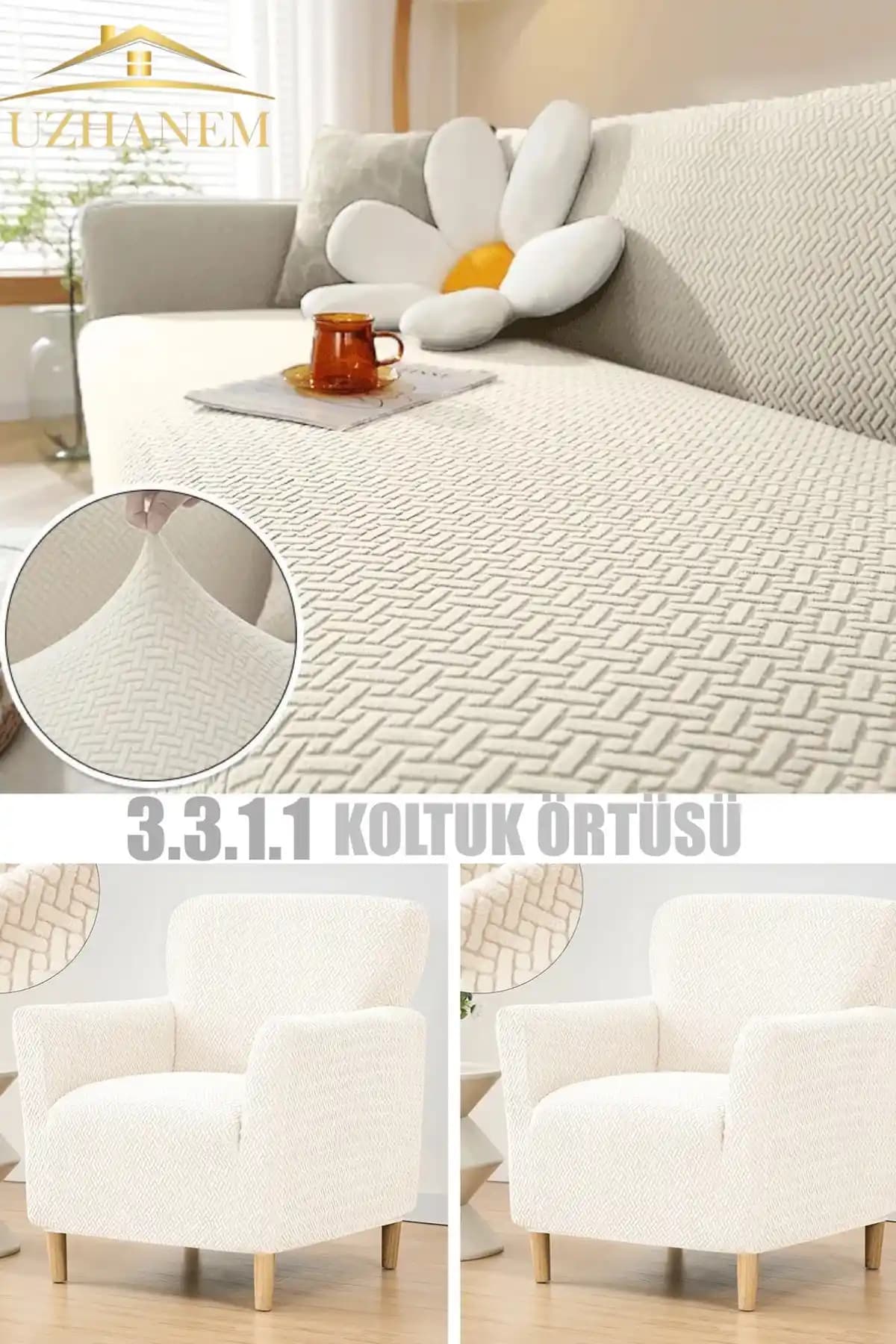 UzHanem 3.3.1.1 Modern ve Fonksiyonel Bej Koltuk Örtüsü - Estetik ve Dayanıklı Ev Tekstili
