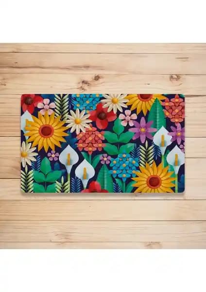 Vagonik Geometrik Çiçek Desenli Dijital Baskılı Çok Amaçlı Kapı Paspası