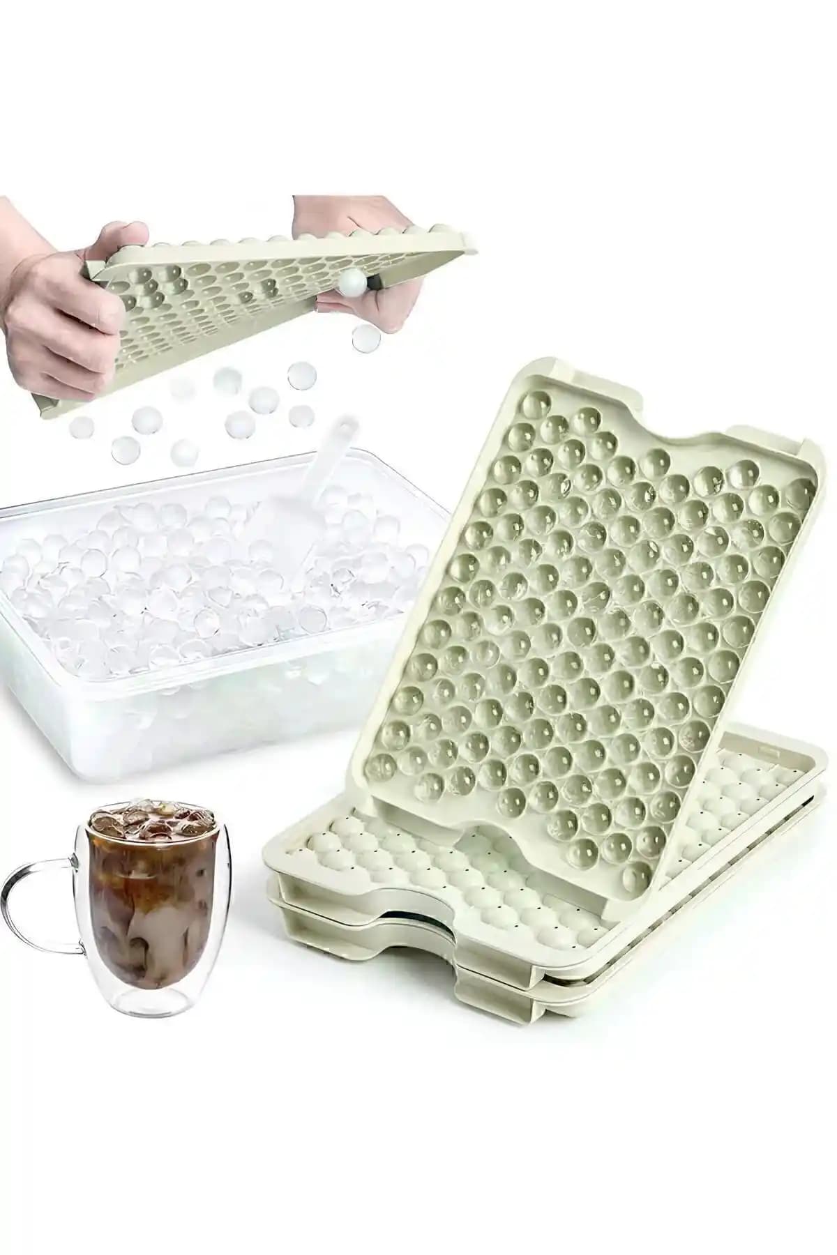 Valletta Pumo Vanilya 124 Bölmeli Kapaklı Küre Buz Kalıbı Yüksek Kapasiteli ve Şık Tasarım