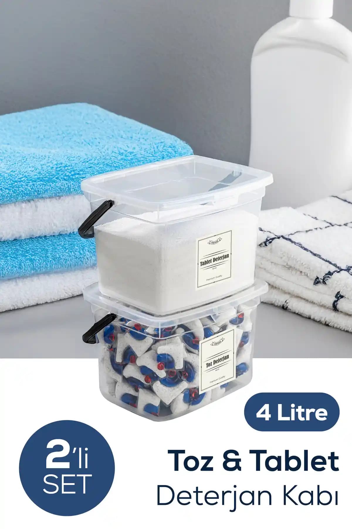 Vienev 2'li 4 Litre Beyaz Deterjanlık Saklama Kutuları ile Temizlikte Pratiklik ve Estetik