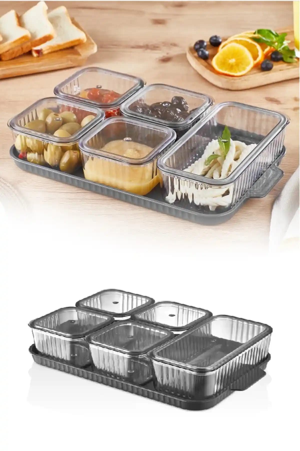 Vienev 5 Bölmeli Kapaklı Kahvaltılık Seti Akrilik Dayanıklı ve Şık Tasarım