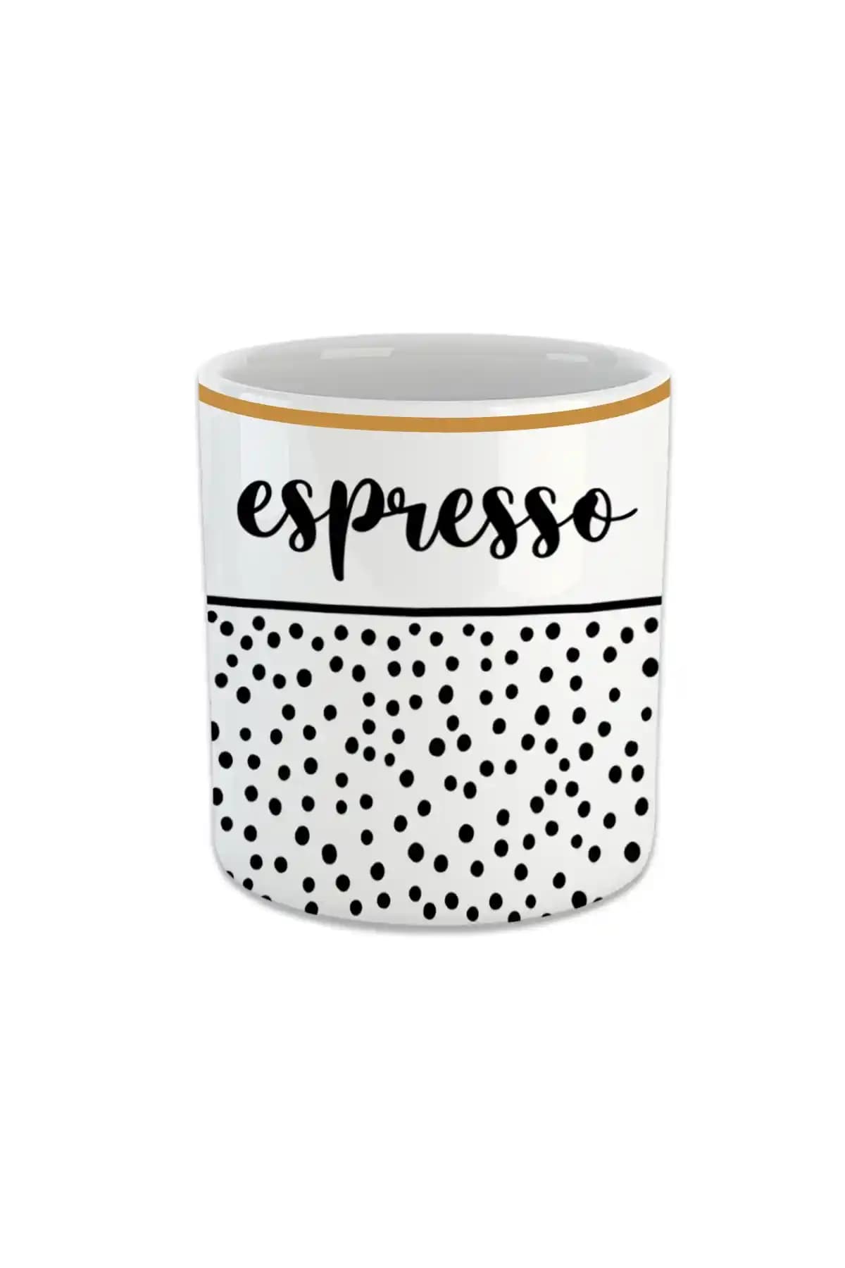 Vivas Espresso Yazılı Desenli Seramik Kahve Fincanı Modern Tasarım ve Dayanıklılık