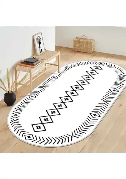 West Home Makinede Yıkanabilir Kaymaz Tabanlı Oval Salon ve Mutfak Halısı