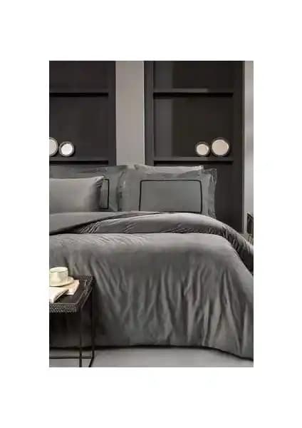 Yataş CharMe Pietro Çift Kişilik Kadife Saten Nevresim Takımı Antrasit Modern Tasarım ve Konfor