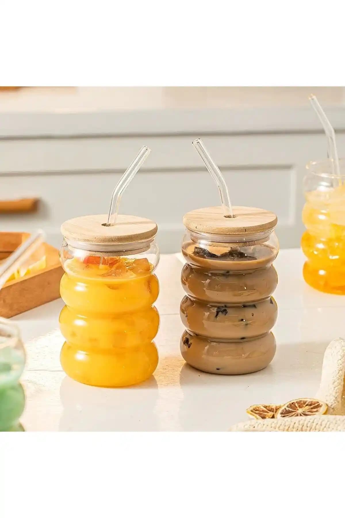 Yenigeldi 2 Adet Isıya Dayanıklı Cam Bardak Seti Şeritli Tasarım ve Çok Amaçlı Kullanım