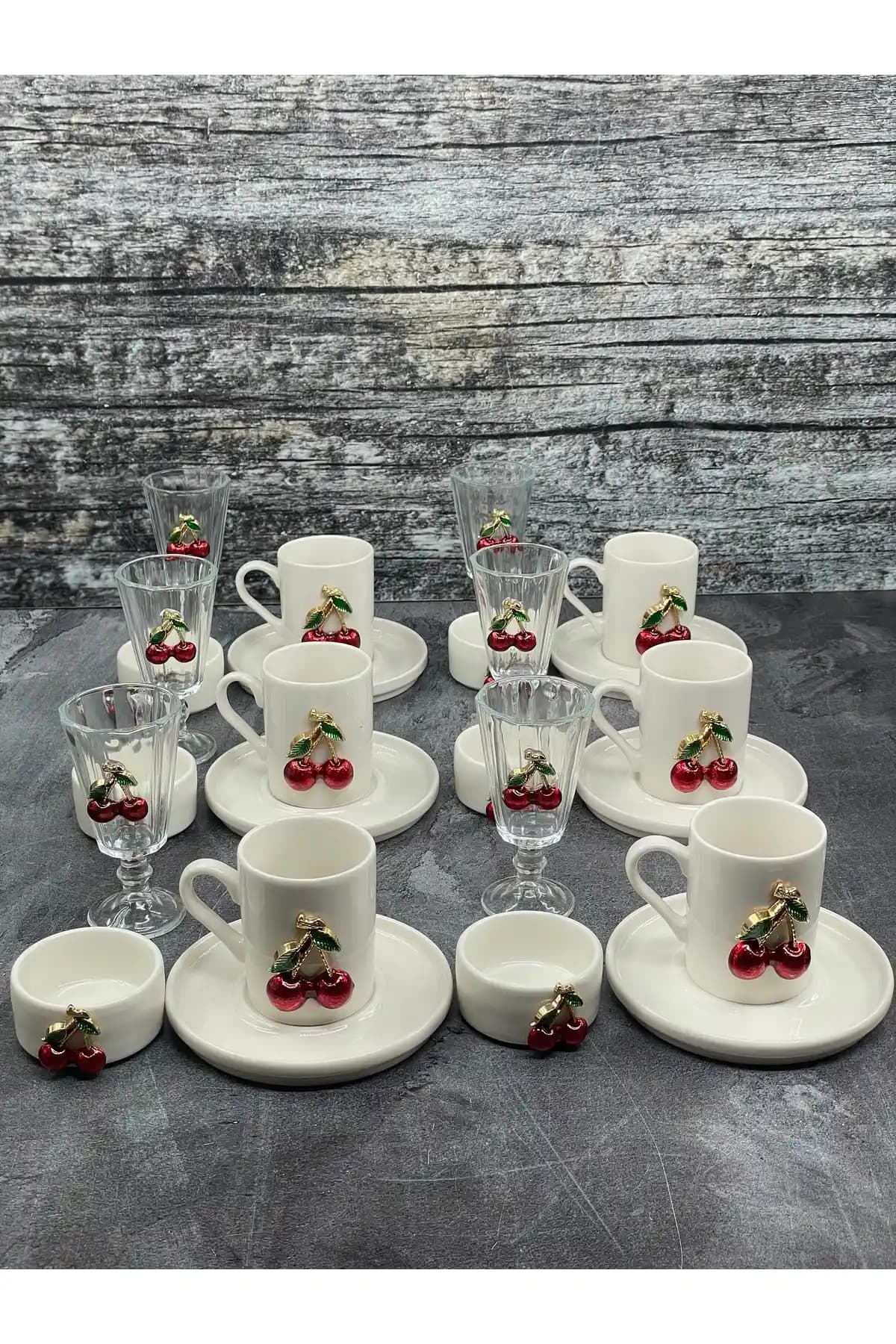 YzHome 24 Parça Cam Kiraz Fincan Takımı Seti Modern ve Şık Tasarımıyla Ev ve Misafirler İçin Uygun