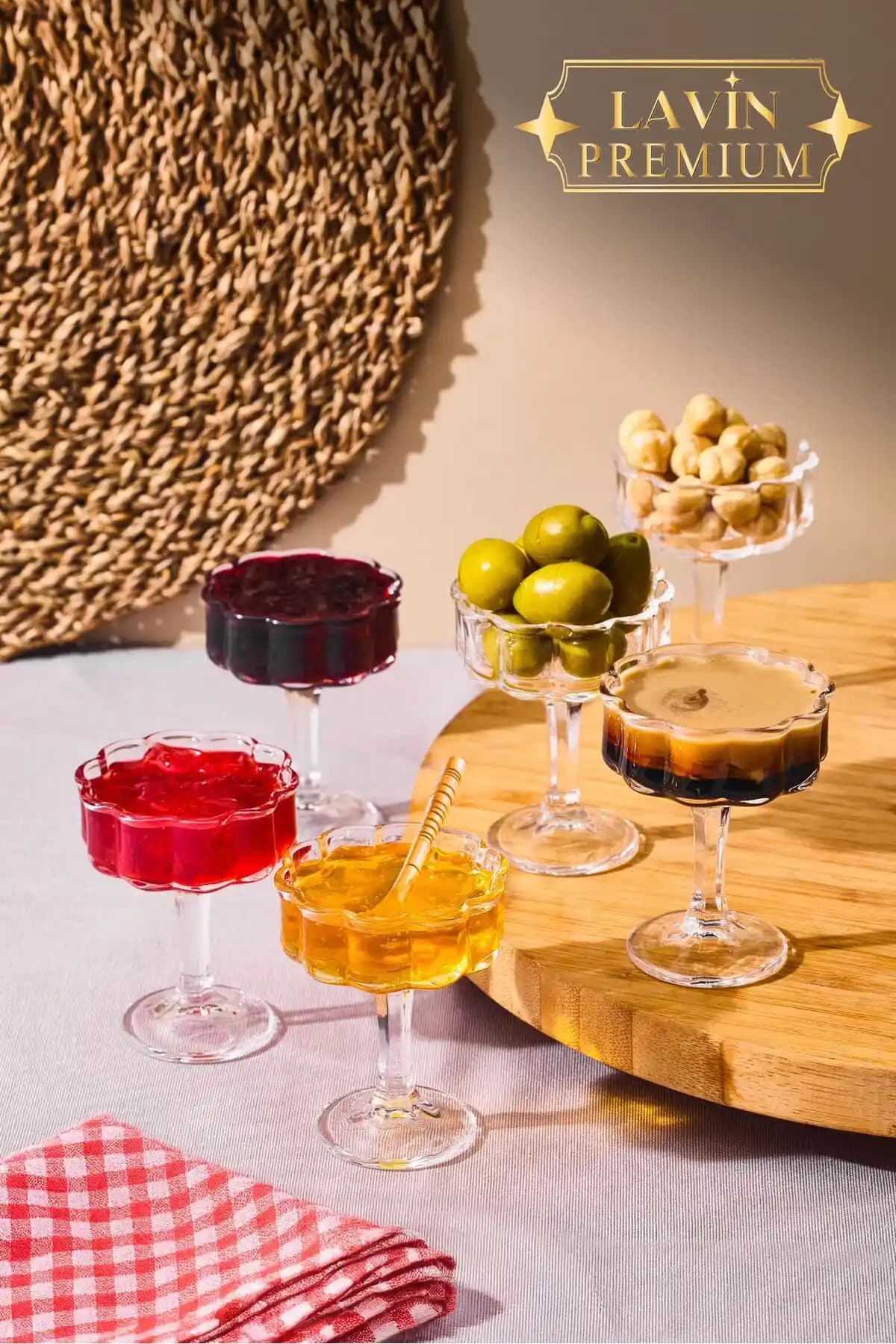 YzHome 6'lı Cam Ayaklı Kahve Yanı Lokumluk ve Kahvaltılık Kase Seti