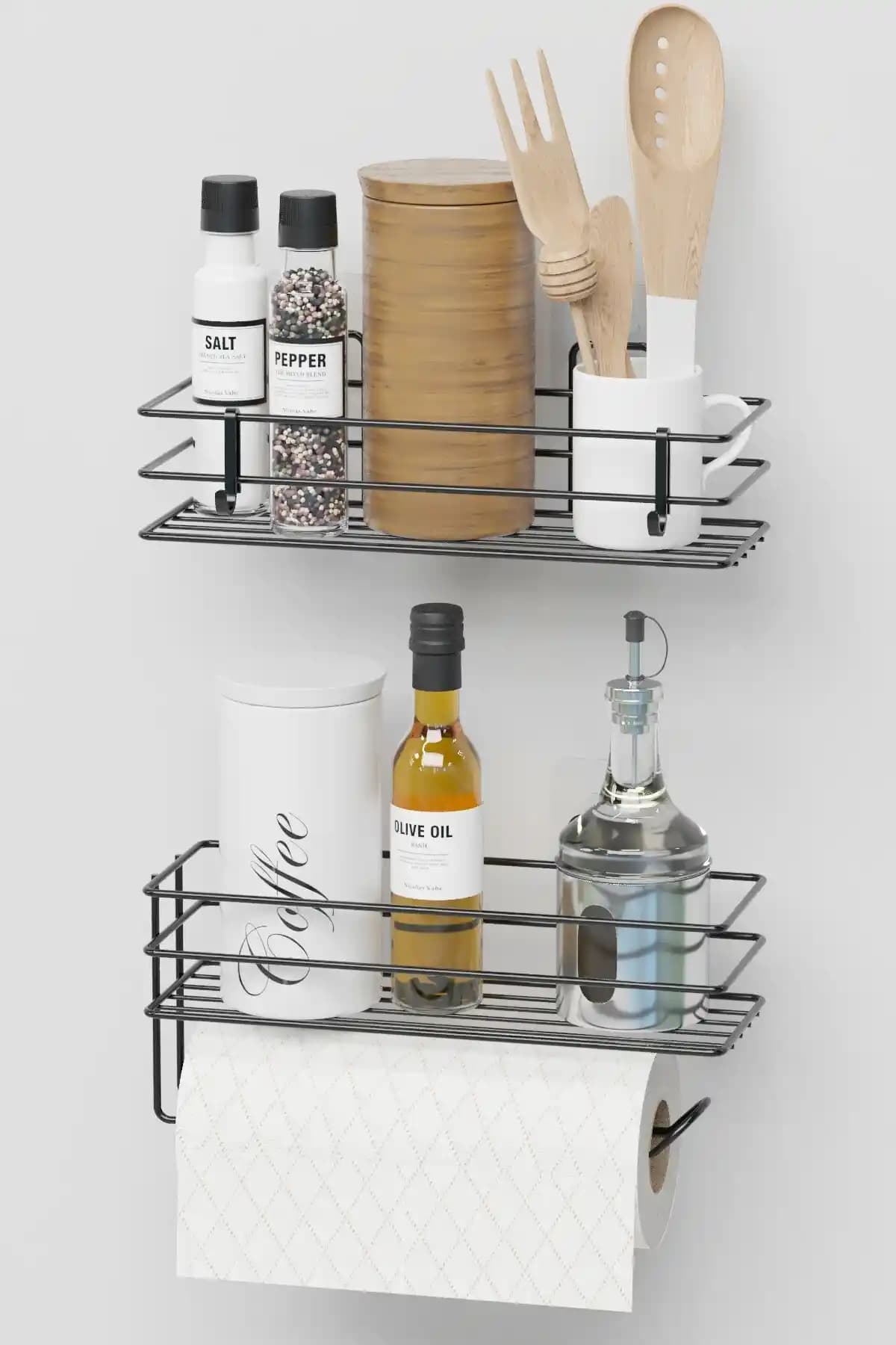 Zabata Siyah Metal Yapışkanlı Mutfak ve Banyo Rafı Seti Modern Tasarım ve Güçlü Yapışkan Özelliğiyle