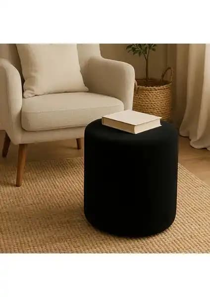 Zem Lines Teddy Kumaş Siyah Puf: Modern ve Fonksiyonel Oturma Çözümü